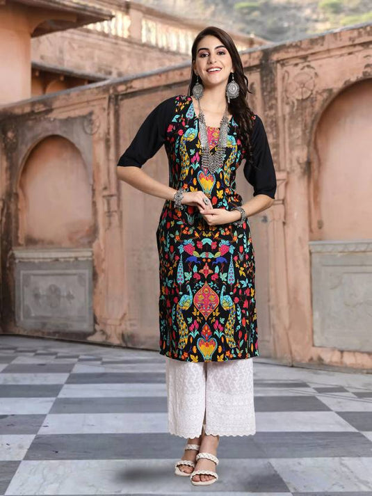 Women Woven Design Crepe A-line Kurta  (Multicolor)