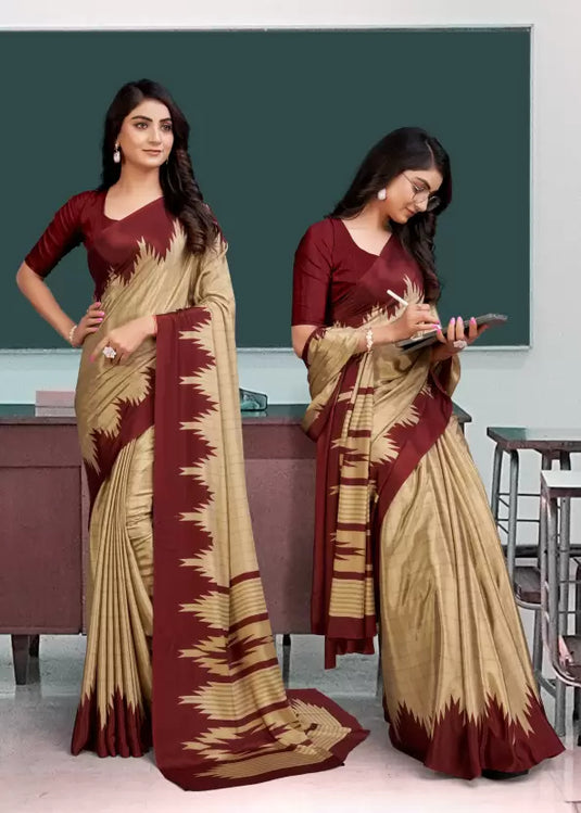 Printed, Floral Print Bollywood Crepe, Pure Silk Saree  (Cream, Brown, Maroon)