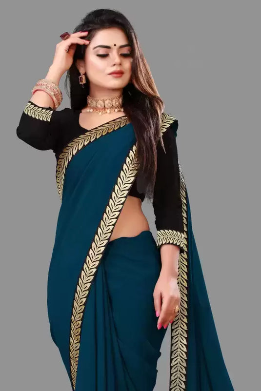 Embellished Daily Wear Georgette Saree  (Light Blue)