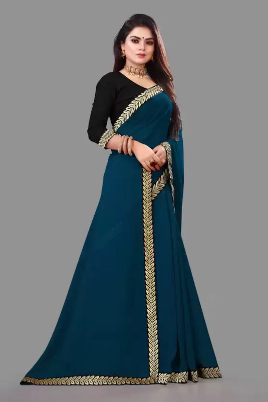 Embellished Daily Wear Georgette Saree  (Light Blue)