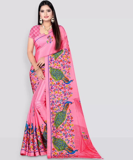 Printed Daily Wear Crepe Saree  (Pink)