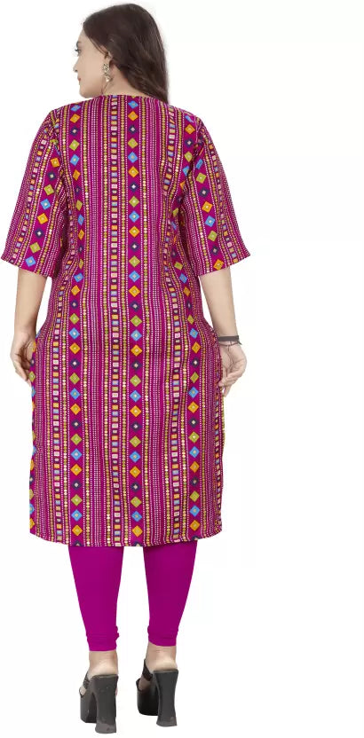 Women Printed Cotton Blend Straight Kurta  (Pink)