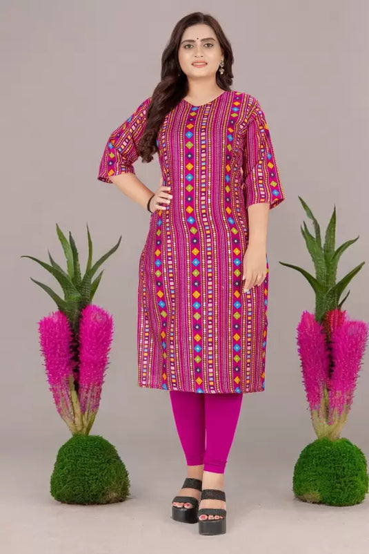 Women Printed Cotton Blend Straight Kurta  (Pink)