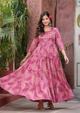 Women Printed Viscose Rayon Anarkali Kurta  (Pink)